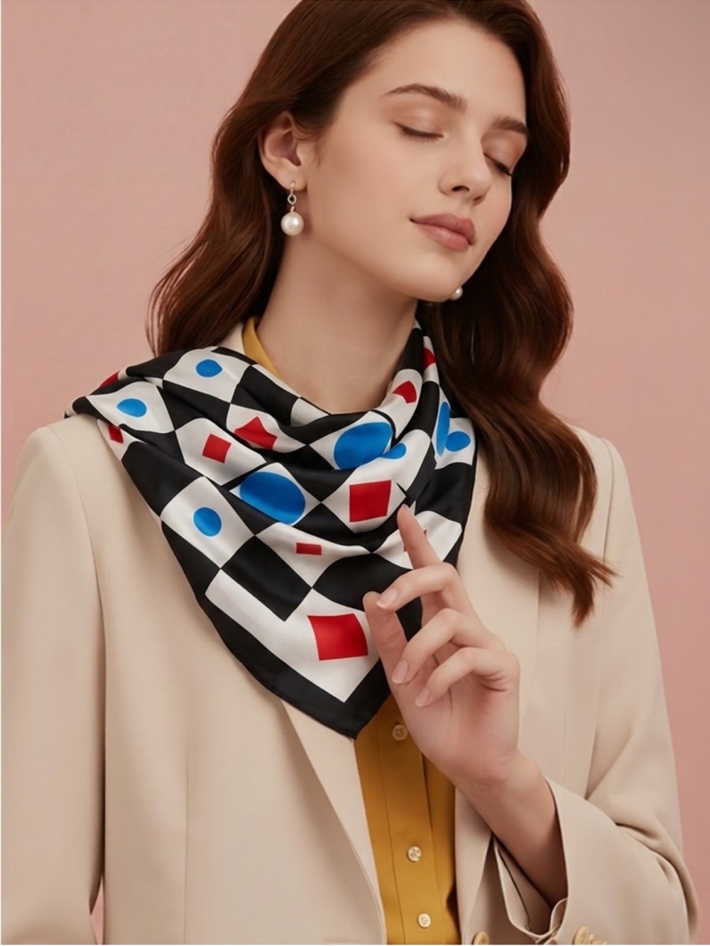 Jo Malone Black, White, Blue & Red Geometric Scarf